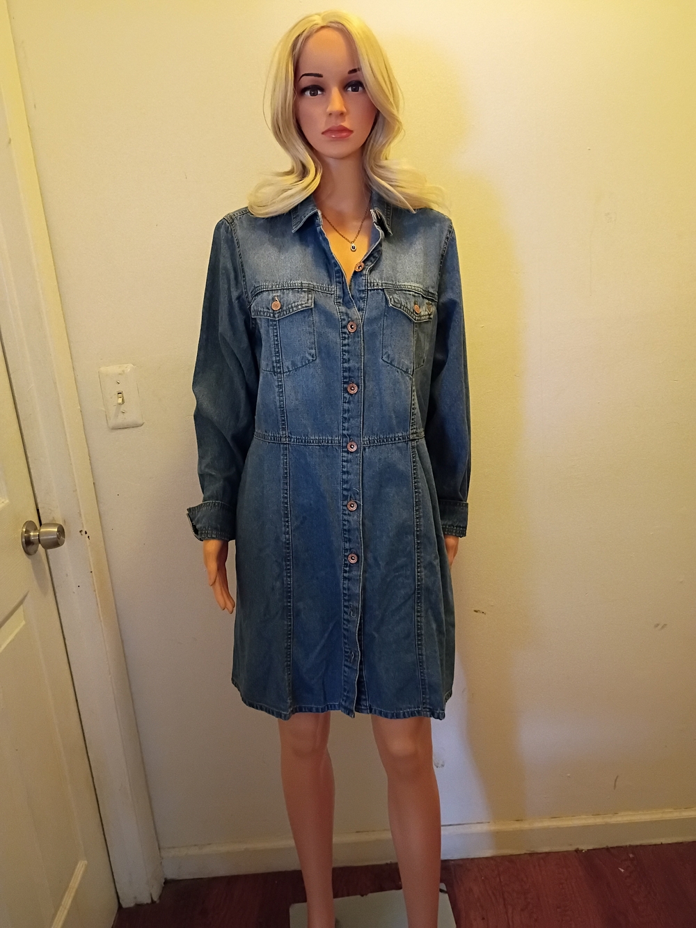 *NWT* Frye Blue Denim Button-Front Long Sleeve Dress